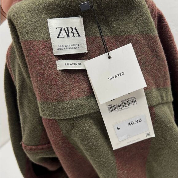 Zara Mens Wool Blend Button Relaxed Vertical Stripe Shirt Size Small - Picture 9 of 9